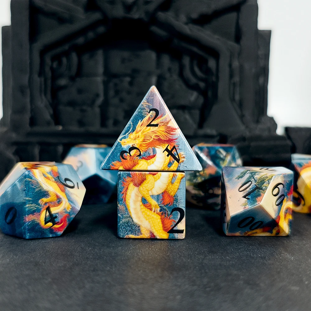7Pcs/set Printed Flower and Dragon Dice with Rectangle Tin Box Package for KTV Home Bar Board Games Entertainment Toys