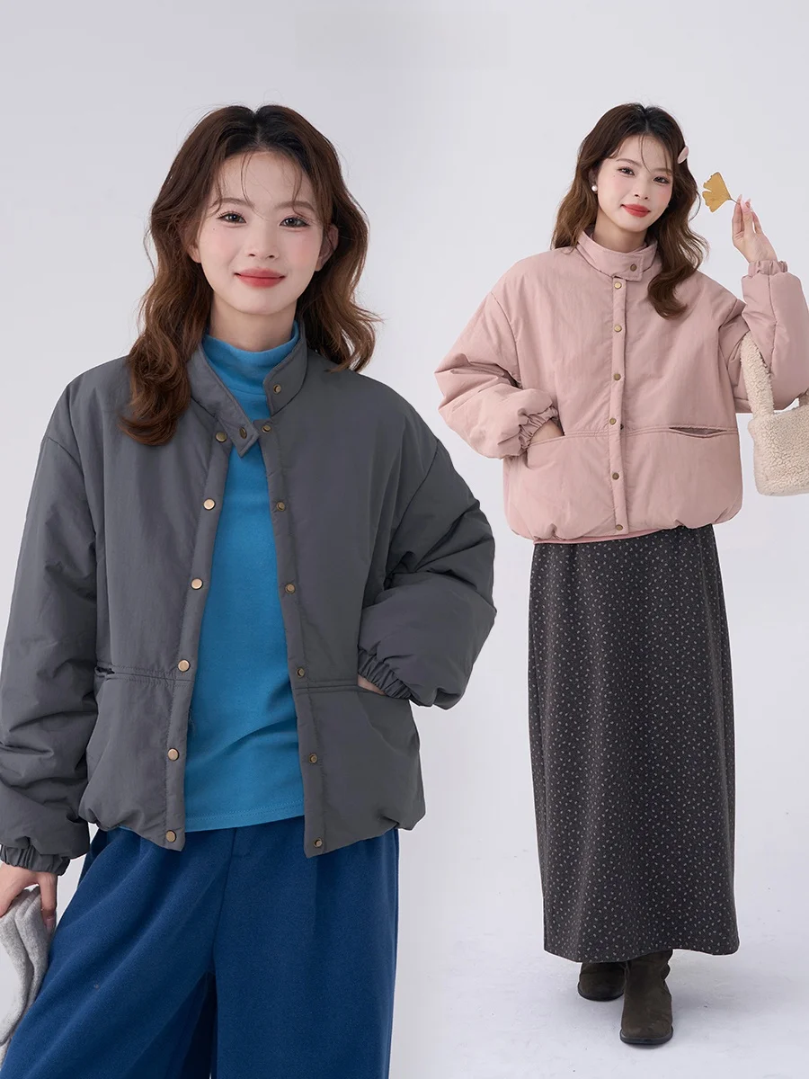 

Легкое хлопковое пальто-жакет женское в корейском стиле с воротником-стойкой на одной пуговице для весны, осени и зимы, модное, для повседневной носки