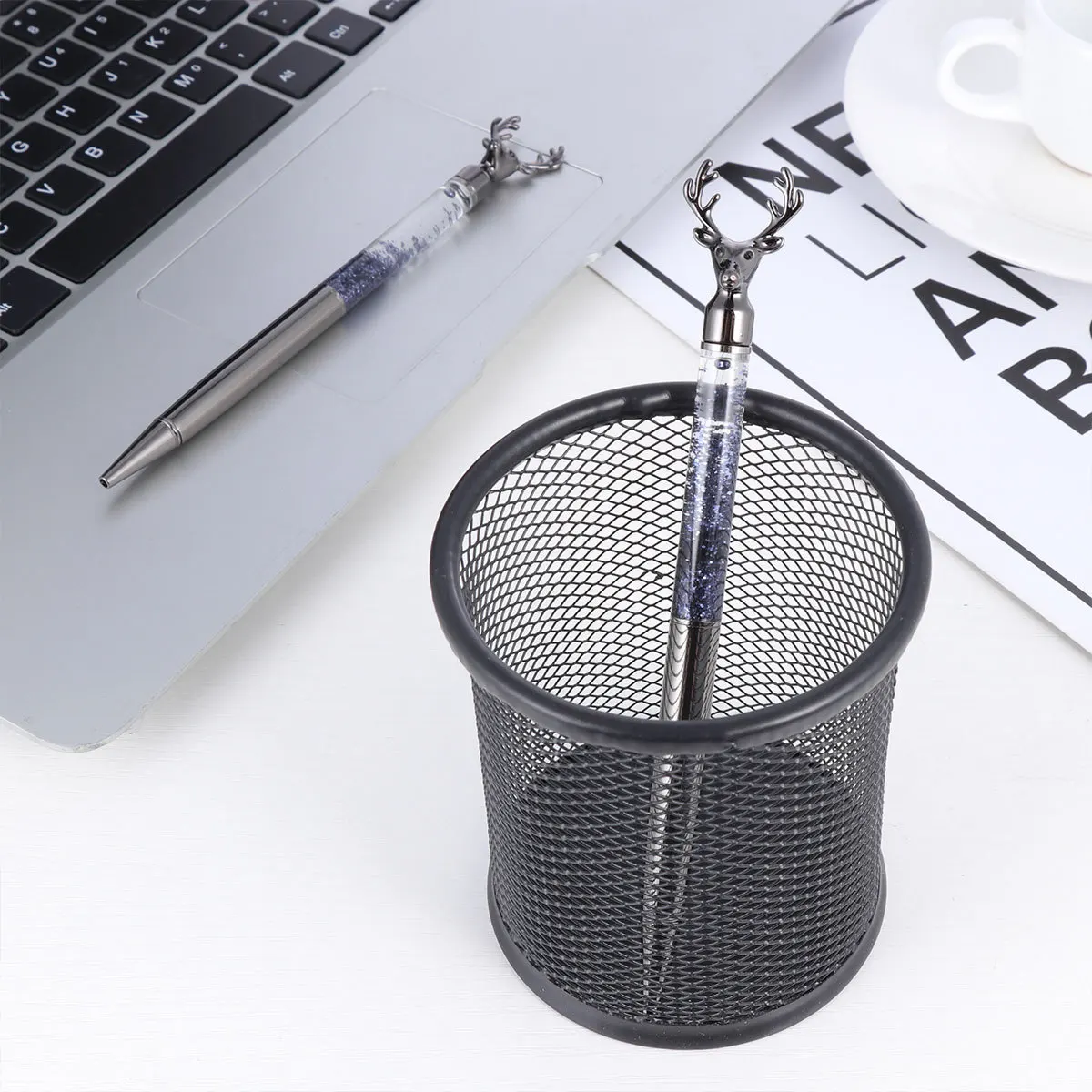 

2pcs Deer Shaped Metal Ballpoint Pens Bling Diamond Decor Smooth Writing Student Stationery Office School Gift Grey