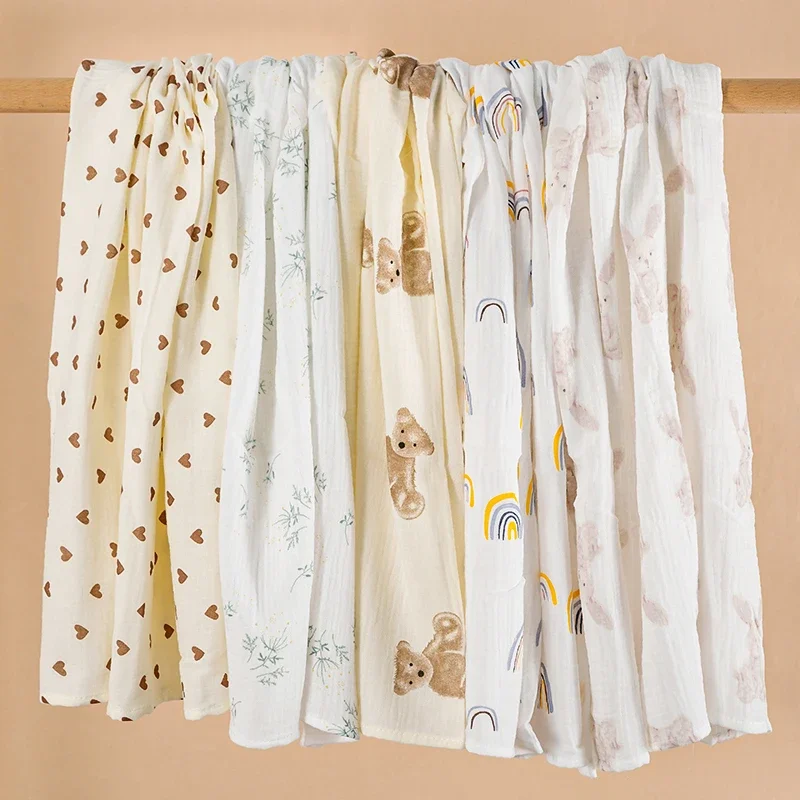 2 Buah Selimut Bayi Katun Muslin untuk Bayi Baru Lahir Menerima Selimut Bedung Bungkus Muslin Kotak Penutup Kereta Dorong Tempat Tidur Perlengkapan Bayi