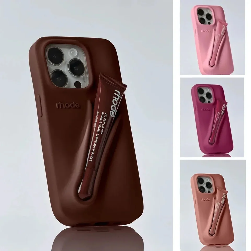 Limited Edition Rhode Espresso Raspberry jelly Ribbon Case for iPhone  15 14 13 12 11 16 Pro Max Plus Portable Lip Gloss Holder