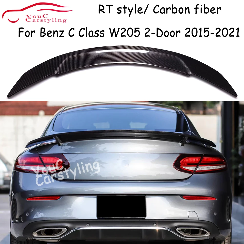 W205 RT Style Real Carbon Fiber Spoiler Trunk Boot Lip for Mercedes C W205 2-door Coupe C180 C200 C250 C300 C350 C400 2015-2021