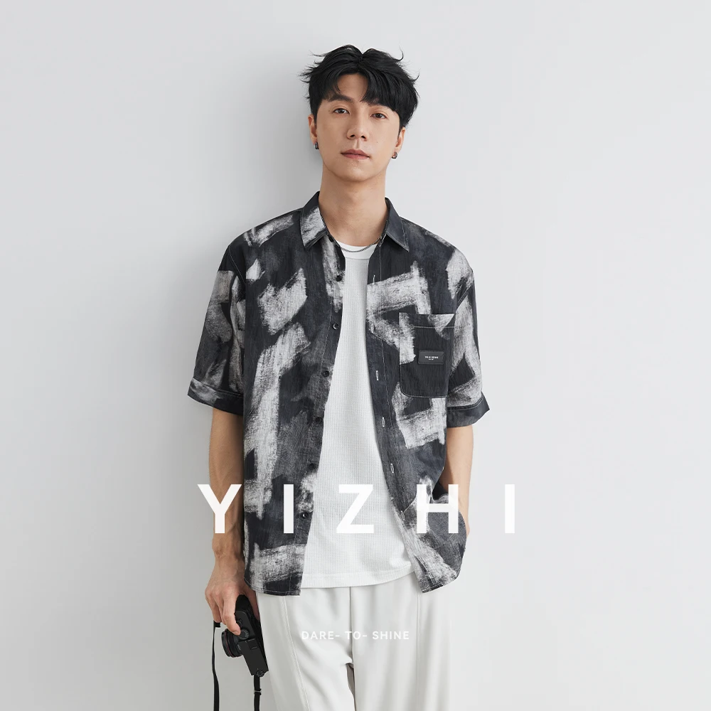 Men's Clothing Lyocell Tencel Short-sleeved Floral Shirt Men's Summer Thin Retro Fashion Cardigan Lapel Shirt Beach Seaside