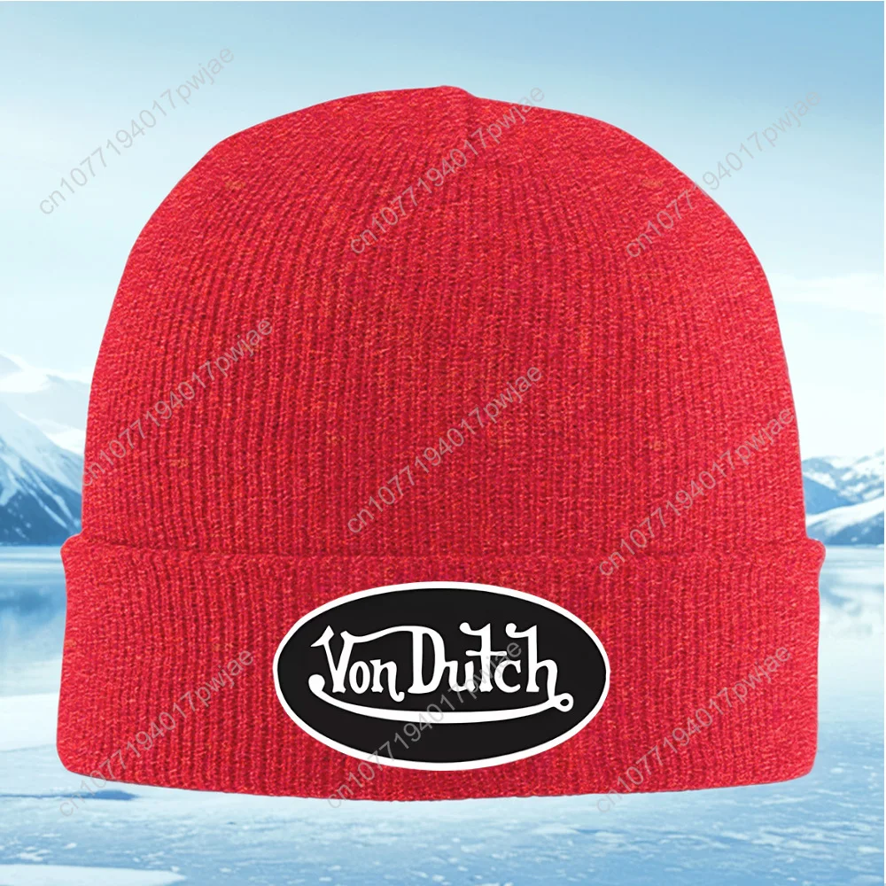 Von Nederlandse belettering logo ovaal frame Heren Dames Unisex Gebreide muts Beanie Pullover Cap Winter Thermisch Warm Kerstmis Outdoor Cycli