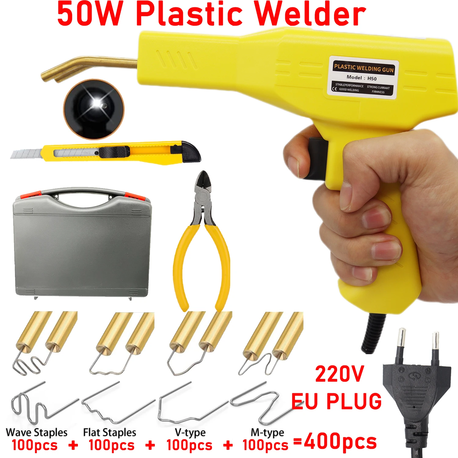 Żółty 50W gorący zszywacz zgrzewarka do plastiku zderzak lutownica narzędzia garażowe zderzak samochodowy zestawy naprawcze pistolet spawalniczy PVC