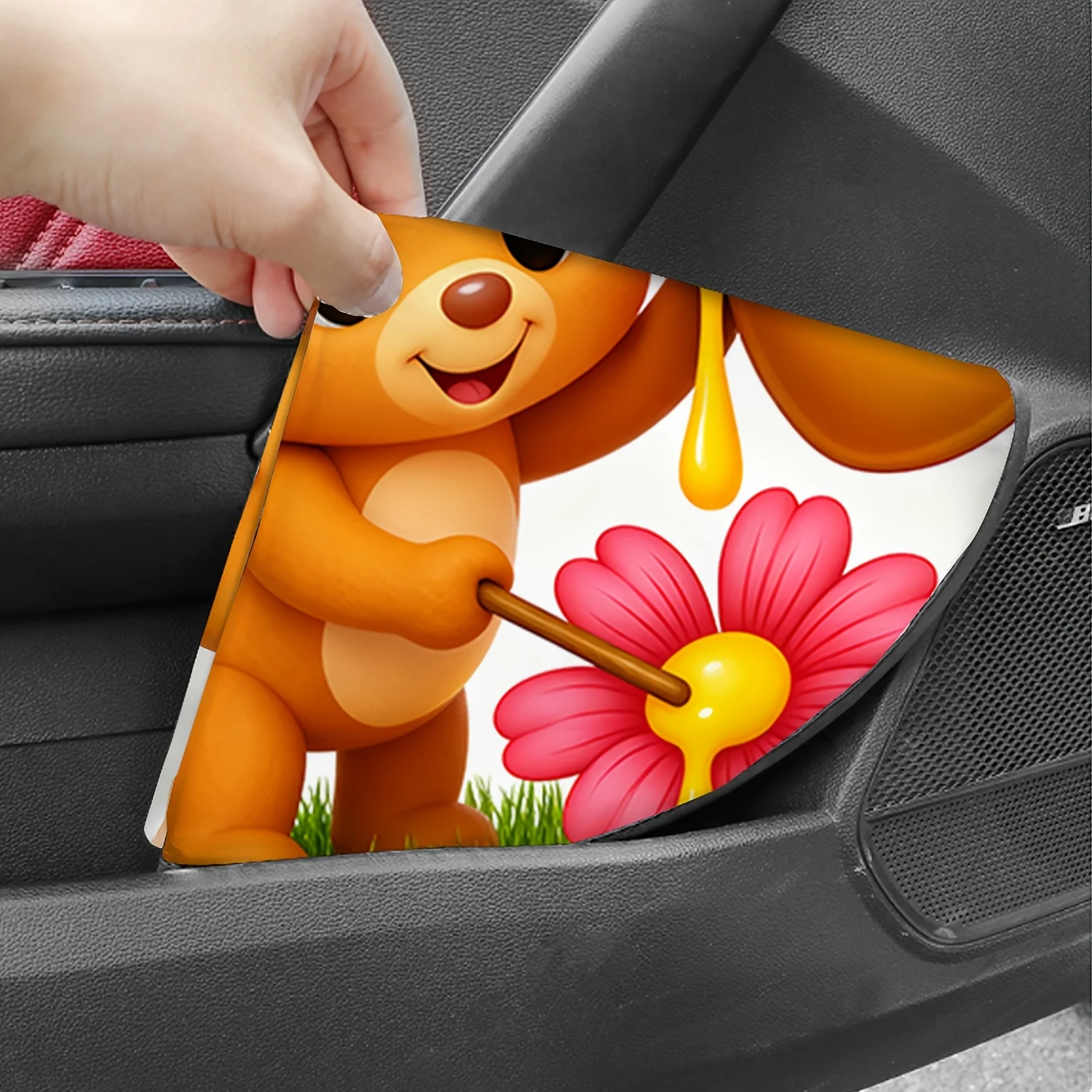 1pc Car Steering Wheel Sunshade Cover With Sweet Little Bear Watering Flowers Print, Suitable For Vehicles, Heat & Shield, Adora