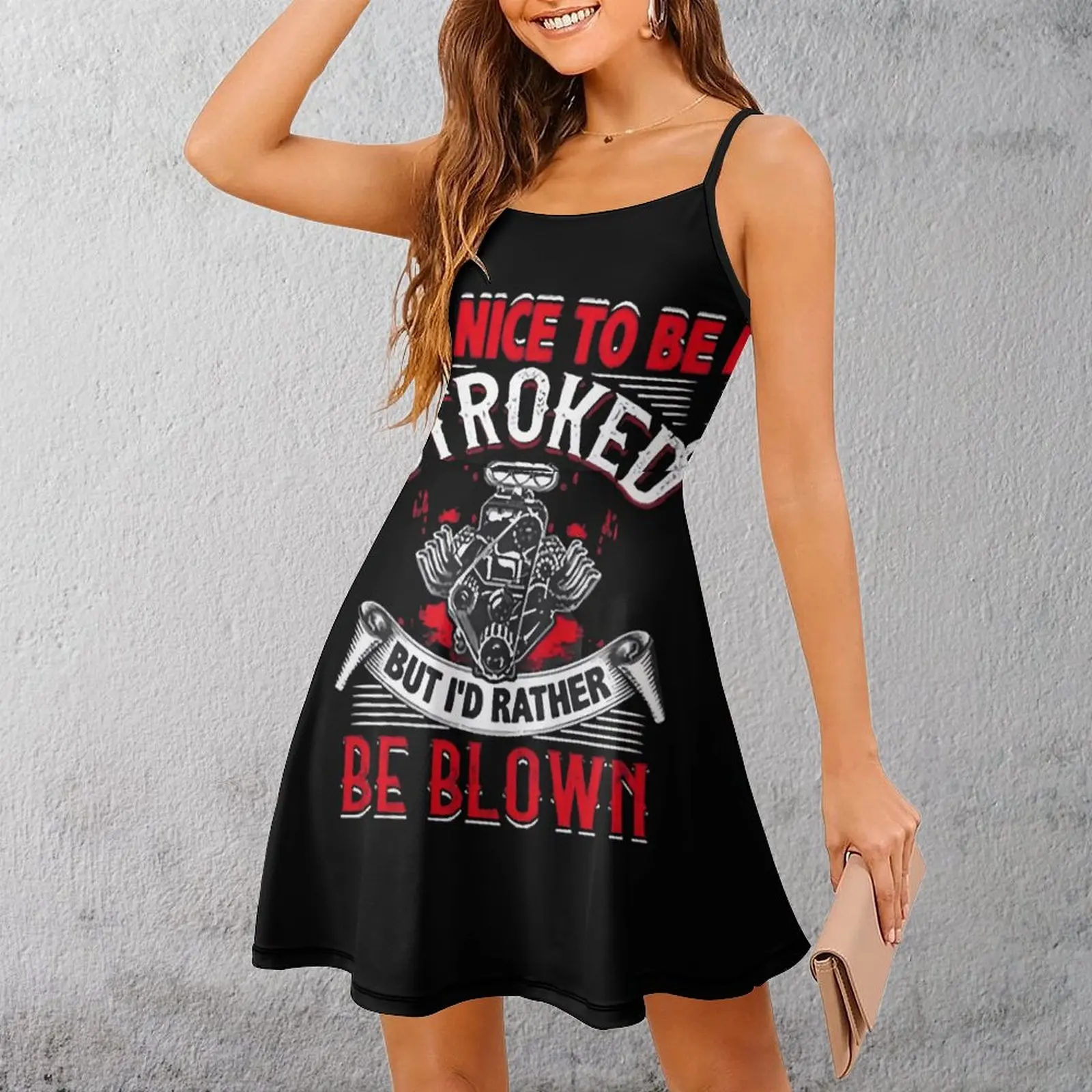 

Motorcycle Engine Humor Graphic Graphic Vintage Exotic Woman's Gown Women's Sling Dress Humor Graphic Clubs Strappy Dress