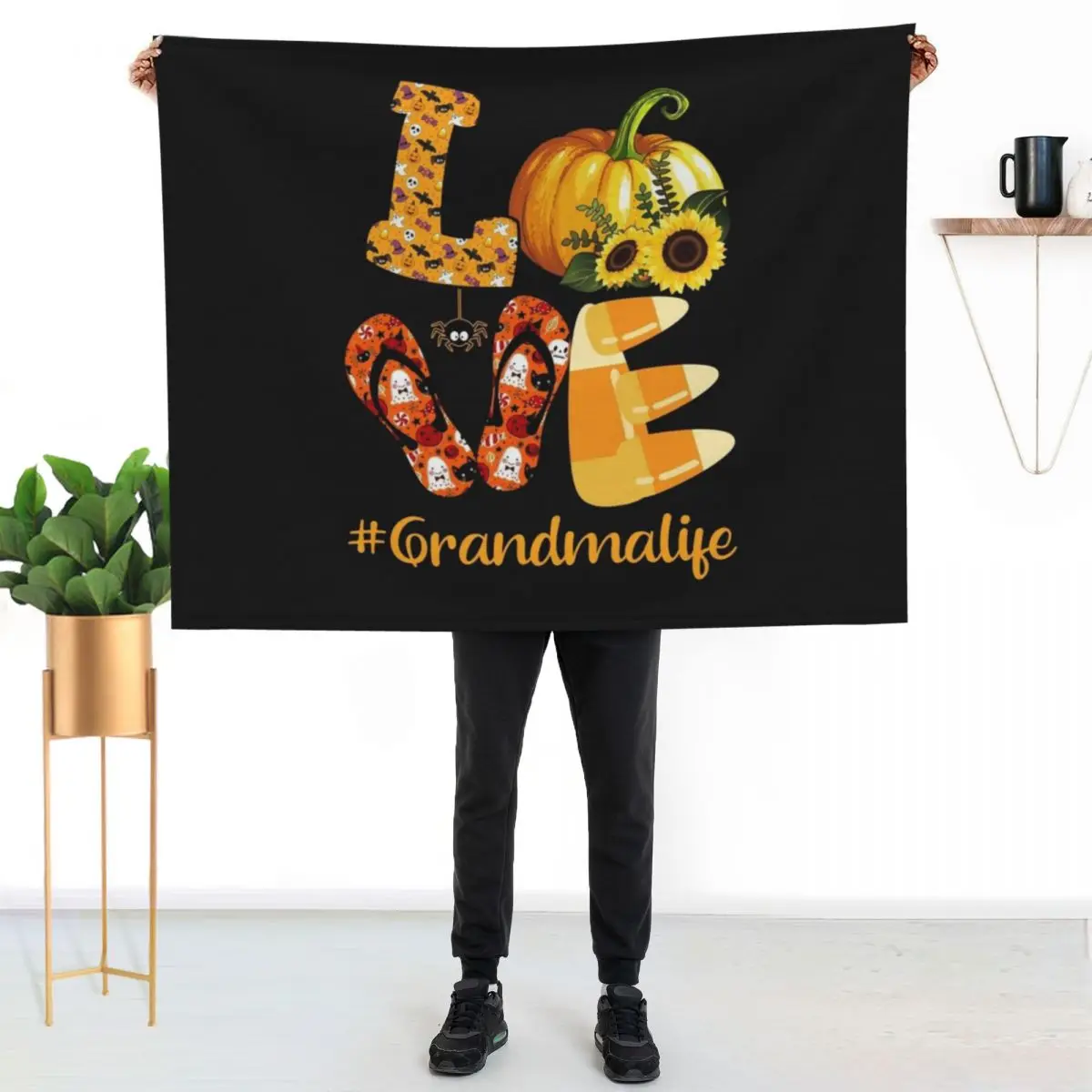 

Love Grandma Life Funny Halloween Sunflower Pumpkin Throw Blanket Cozy Microfiber Throw Blanket for Home Bedroom