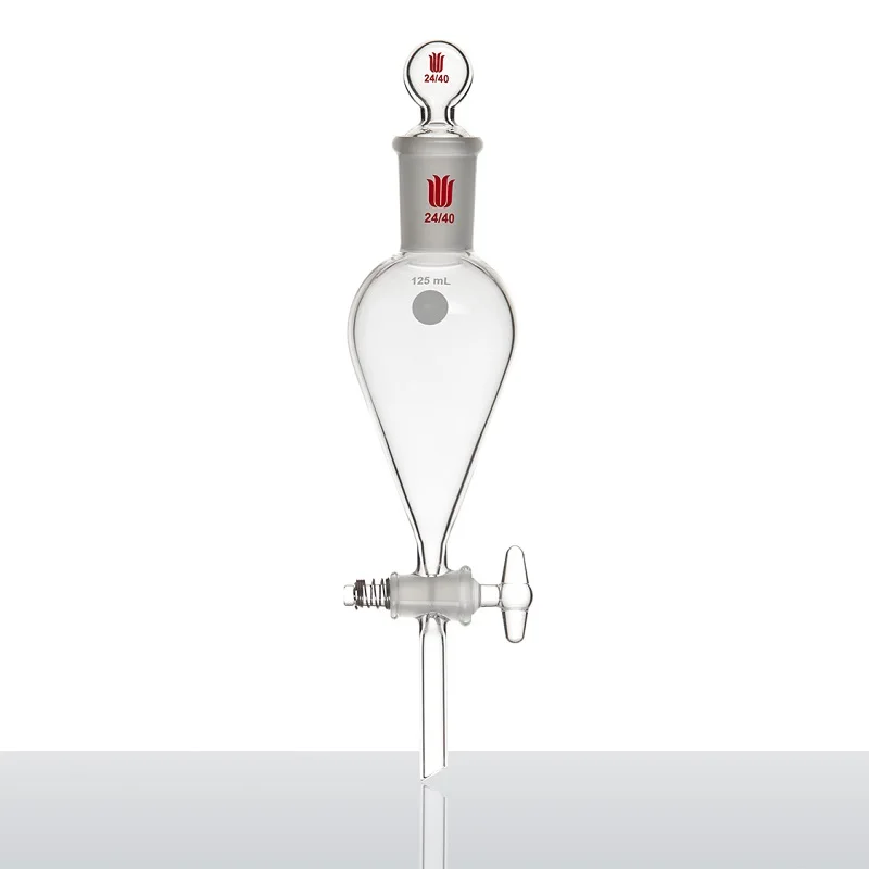 SYNTHWARE Separation funnel, 30mL-125mL, Upper ground joint, Lower branch pipe, Top glass stopper, 2mm glass valve aperture, F78