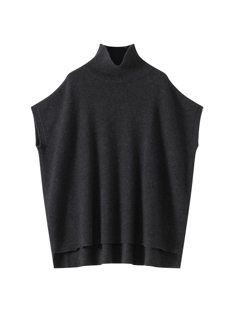 

CHICUU Women's Turtleneck Pullover Shawls 100% Cashmere Knit Sweater Sleeveless Autumn Winter Thick Warm Luxury Cashmere Shawls