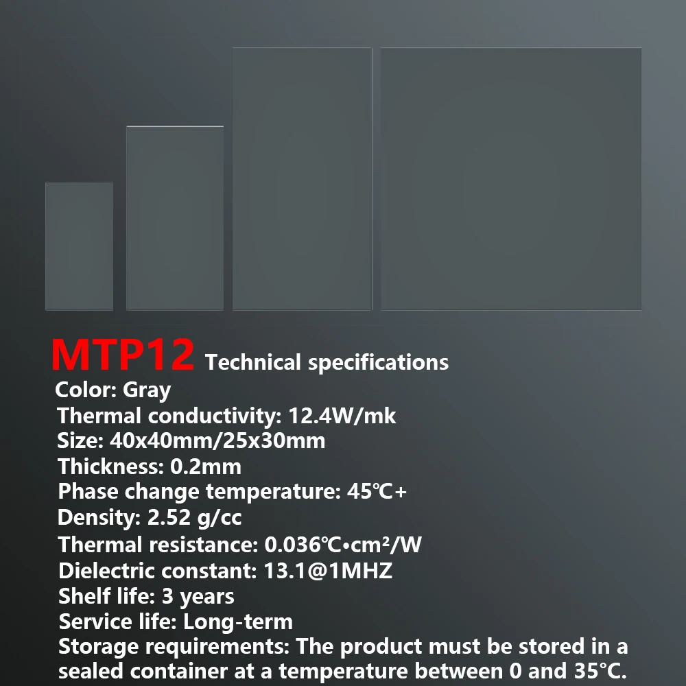 MJ-TECH MTP12 لوحة تغيير المرحلة لأجهزة الكمبيوتر المحمول لوحة حرارية 12.4 واط/mK وحدة معالجة الرسومات وحدة المعالجة المركزية تبديد الحرارة سيليكون معجون موصل حراري
