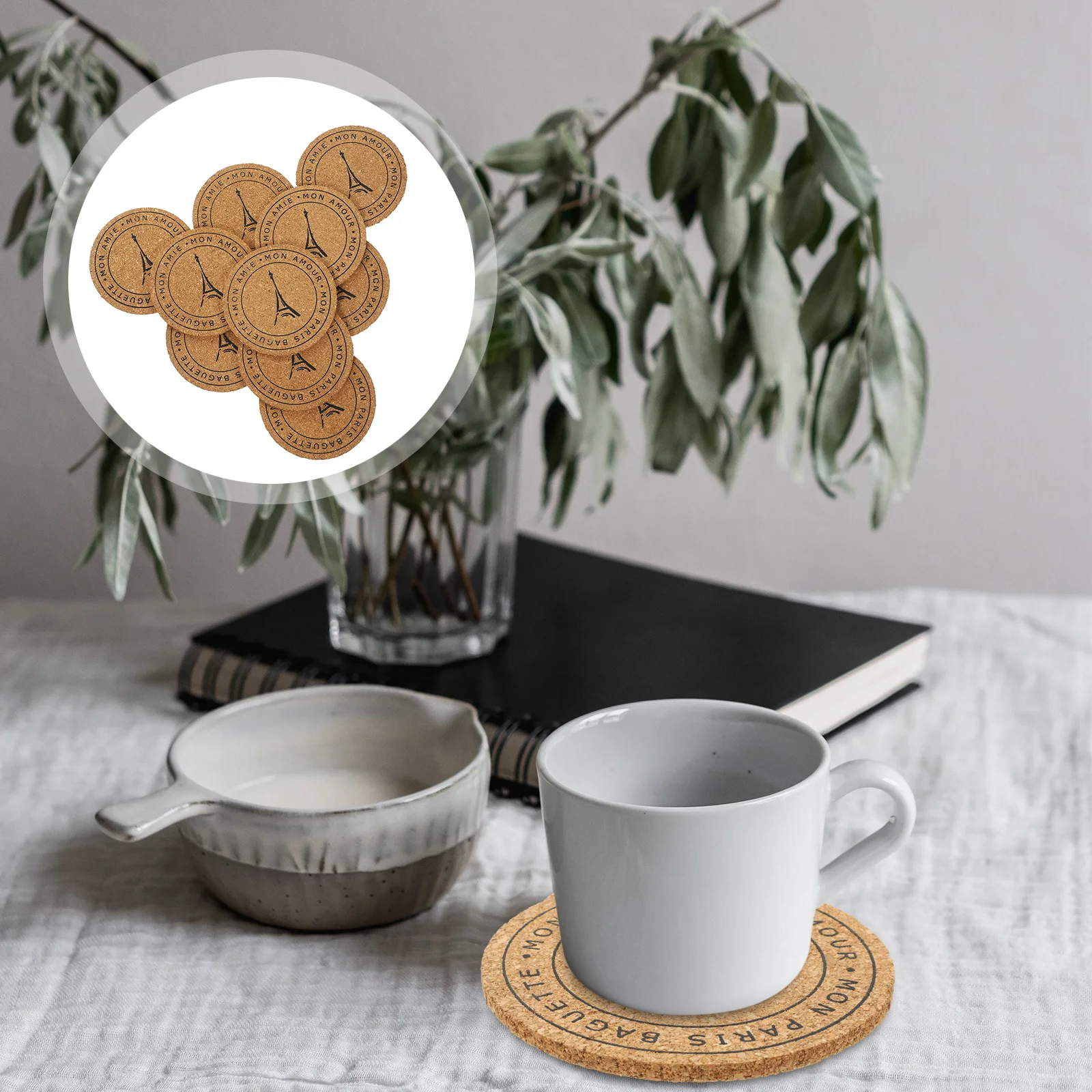 

10pcs Cork Coasters for Home Decor Round Drink Cup Mats Heat Proof Natural Placemats for Table Protection