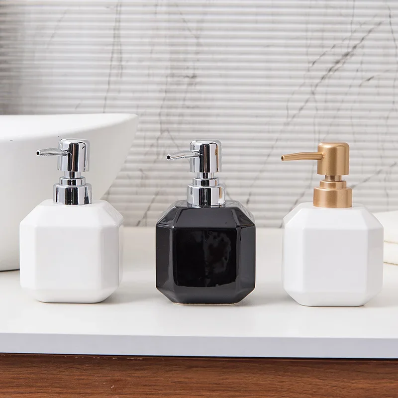 360ml Ceramic Soap Dispenser Square Minimalist Black White Split Bottle Shampoo Shower Gel Press Bottle