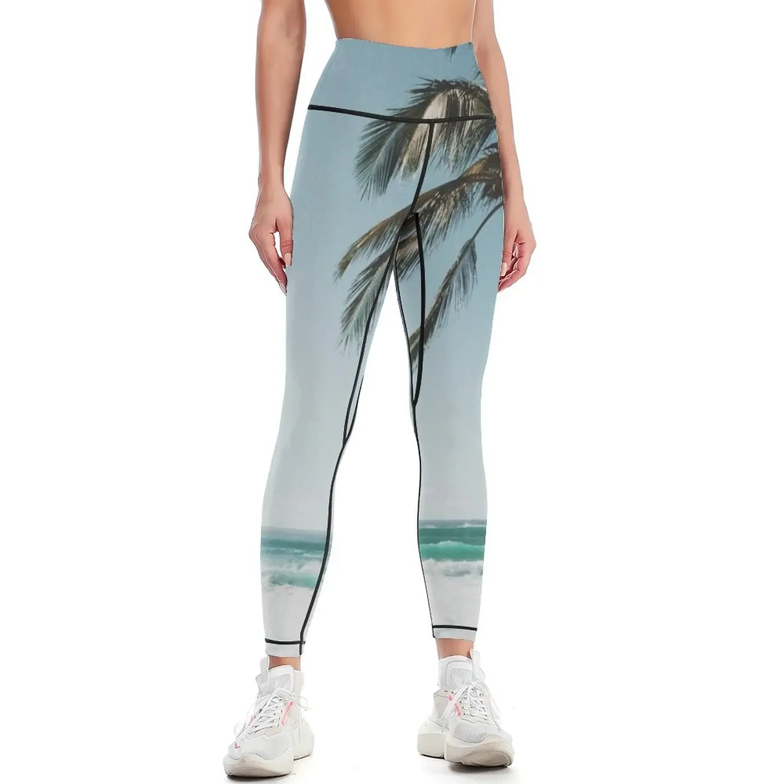 

Palm Tree By The Beach Leggings Fitness woman sportswear for gym sporty woman push up workout shorts Womens Leggings