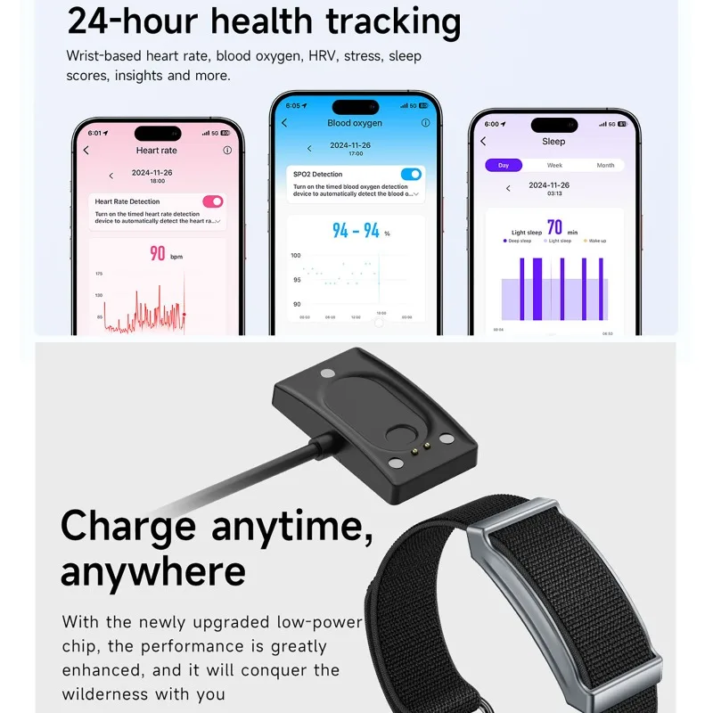 Gelang Pintar Tanpa Layar dengan Peringatan Getaran untuk Panggilan & Notifikasi Pemantauan Kesehatan Denyut Jantung Oksigen Darah Untuk Pria Wanita
