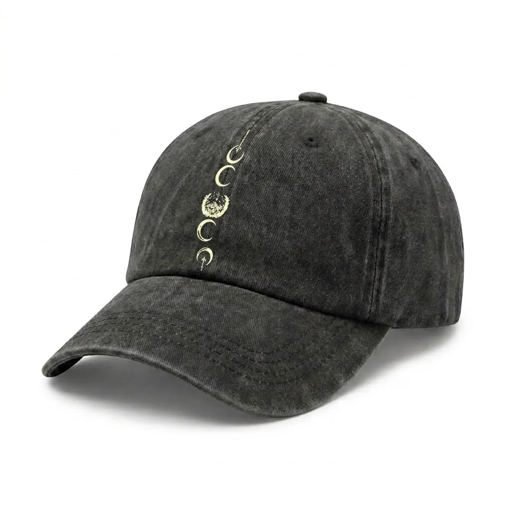 Vintage Washed Vertical Moon Phase Graphic Baseball Cap, Adjustable Unisex Dad Hat, Celestial Aesthetic Gift for Women