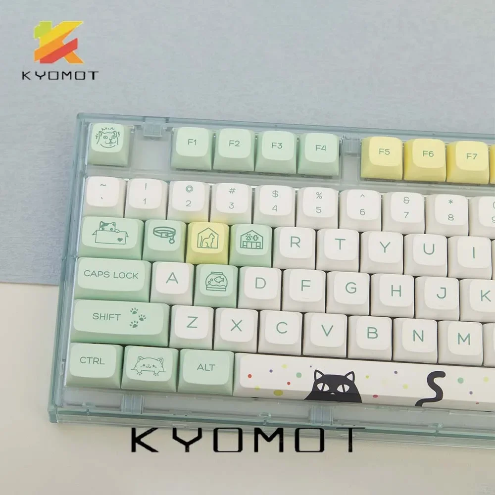 Kyomot 131 teclas bonito gato tema keycaps pbt dye sublimação xda perfil para mx switch teclado mecânico 61/64/68/87/96/104/108