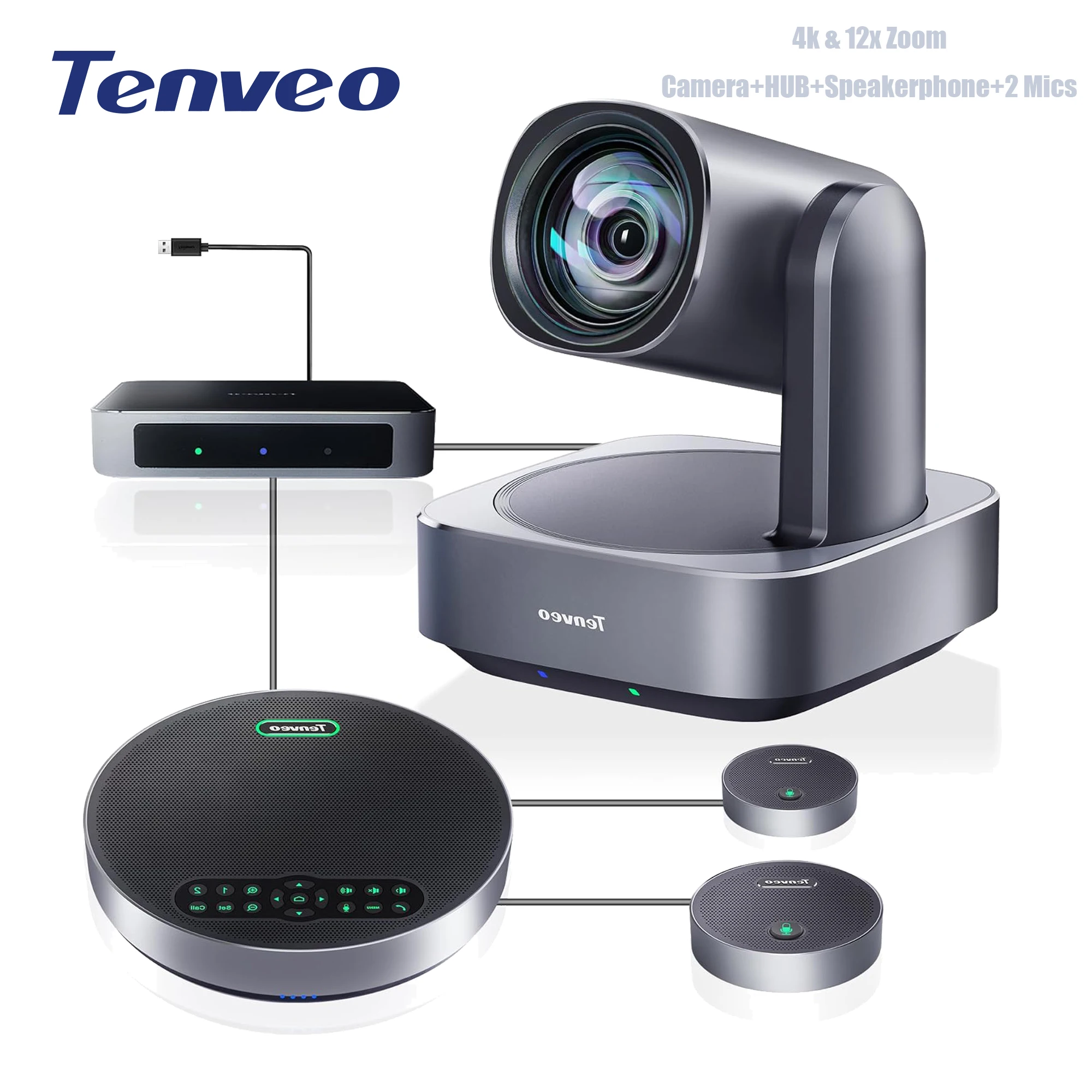 Tenveo VA512Group-EX Video Conference System 4K 12X USB PTZ Conference Camera & 360 Voice Pickup Microphone Speakerphone
