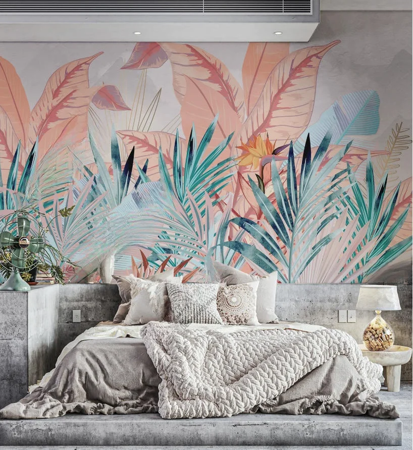 Customized Nordic tropical green plants landscape Art Wallpaper Guest restaurant  background Jungle tropical plant wall paper