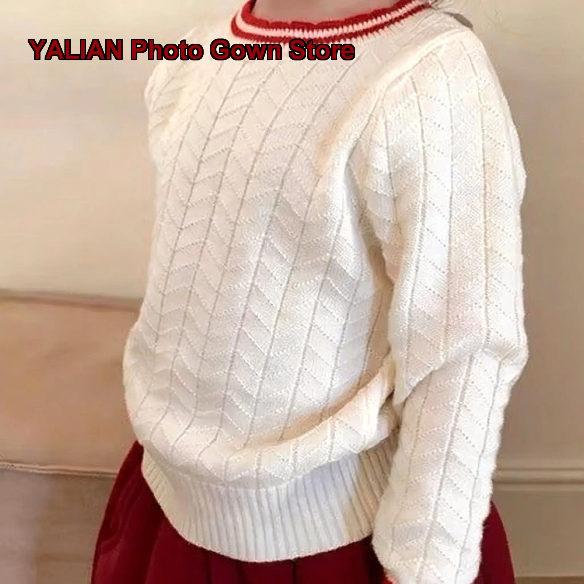 Girls Pullover Sweater Spring Thin Letter Print Solid Color Long Sleeves Soft Top