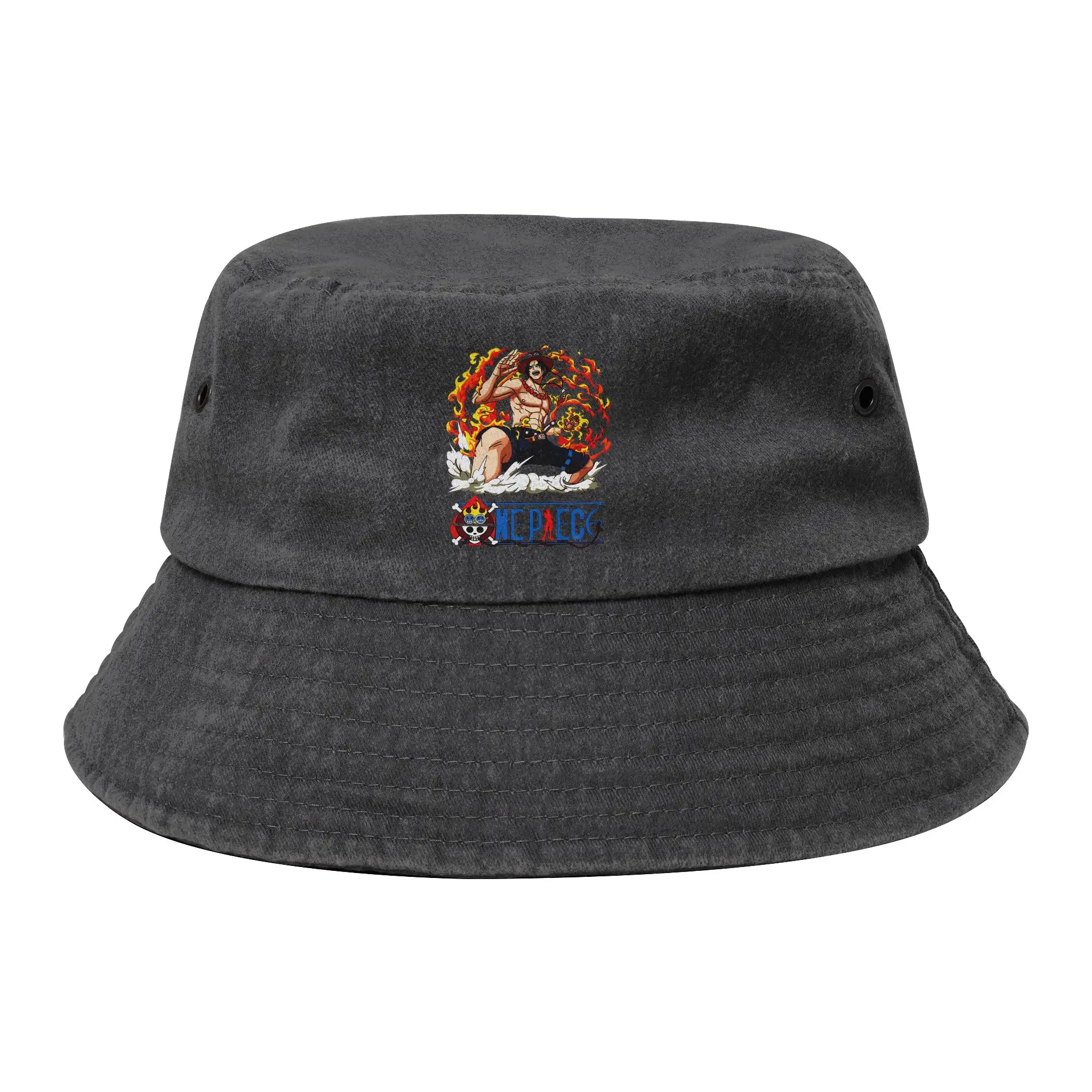 Travel One Piece Ace Fire Bucket Hat Unisex Distressed Cotton Hot Sun Hats  Bob Fishing Hat