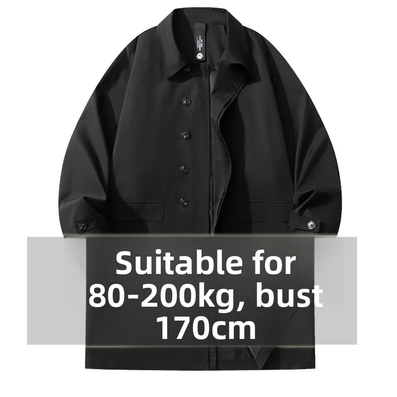 

plus Size Men's Windbreaker Coat Long Tailor-made Faionable Outerwear with Stand Collar And Single Row of Buttons
