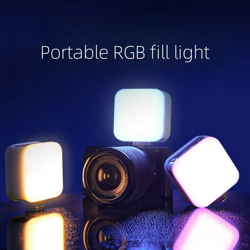 Portable Rgb Camera LED Fill Light 1/4 Interface+Cold Shoes Interface Connect To Microphone 7W Usb Charging  Dimmable Fill Light