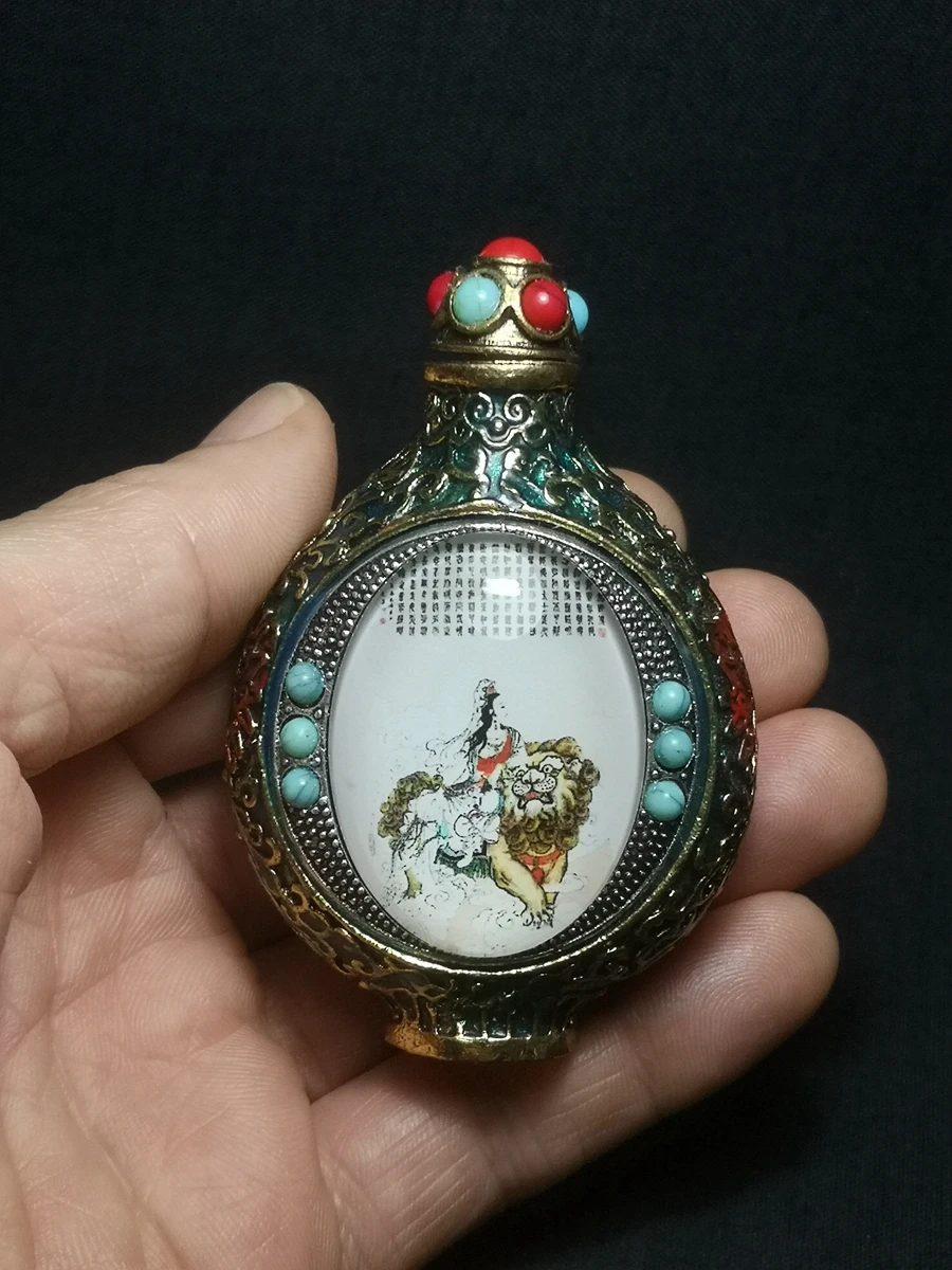 CULTUER ART Collection Old China Cloisonne Bronze Carving Inlay Lion Avalokitesvara Kylin Buddha painting Snuff bottles