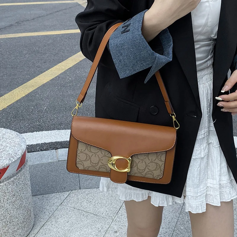 

Vintage Two-Tone Square Bag for Women PU Leather Underarm Purse Retro Chic Crossbody Bag with Top Handle