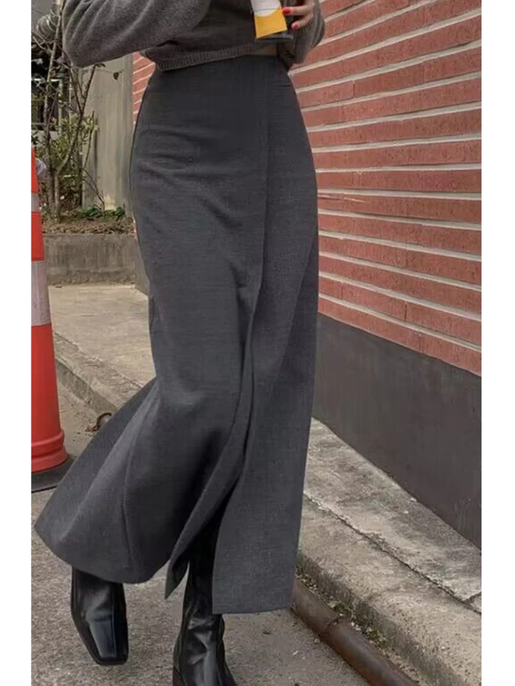 Korobov Summer High Waist Skirts for Women Slim Irregular Slit Design Over The Knee Long Skirt Korean Fashion Ropa De Mujer