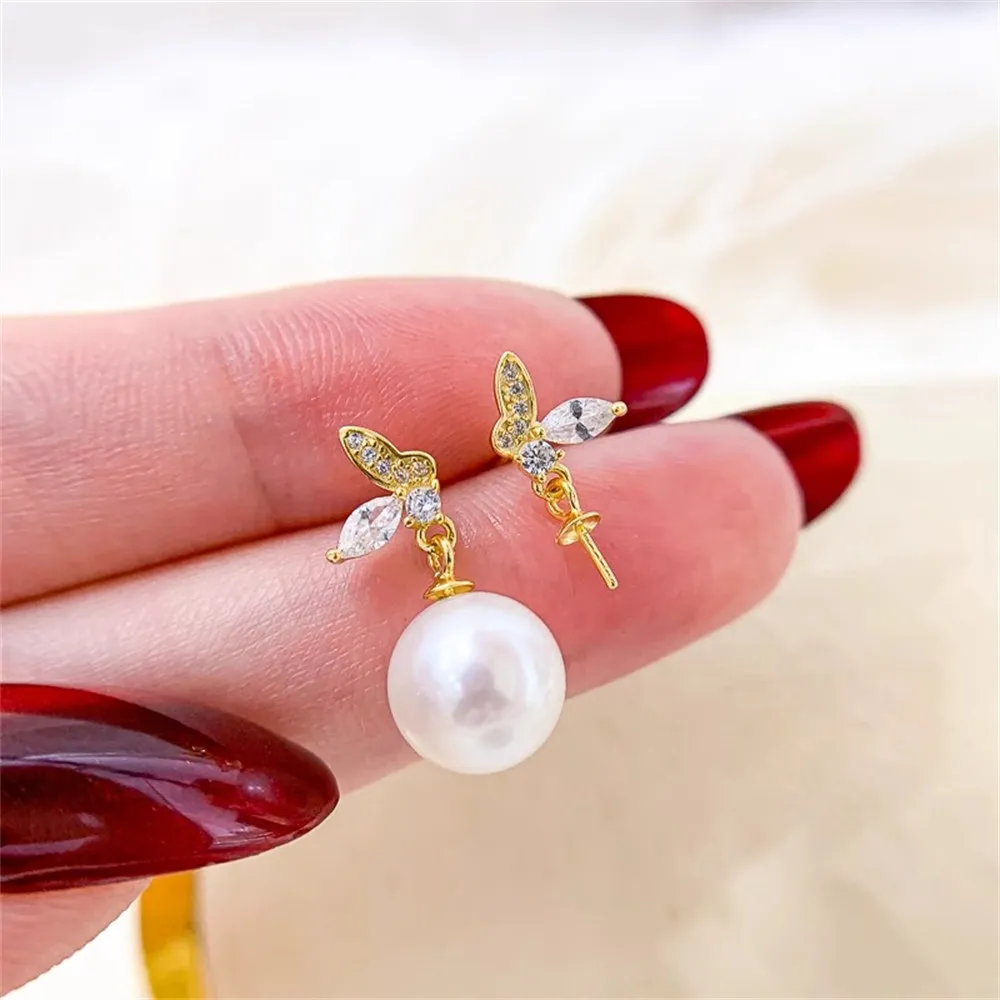 

DIY Pearl Gadgets S925 Sterling Silver Stud Earrings Gold Silver Earrings Fit 8-11mm Round Oval E249