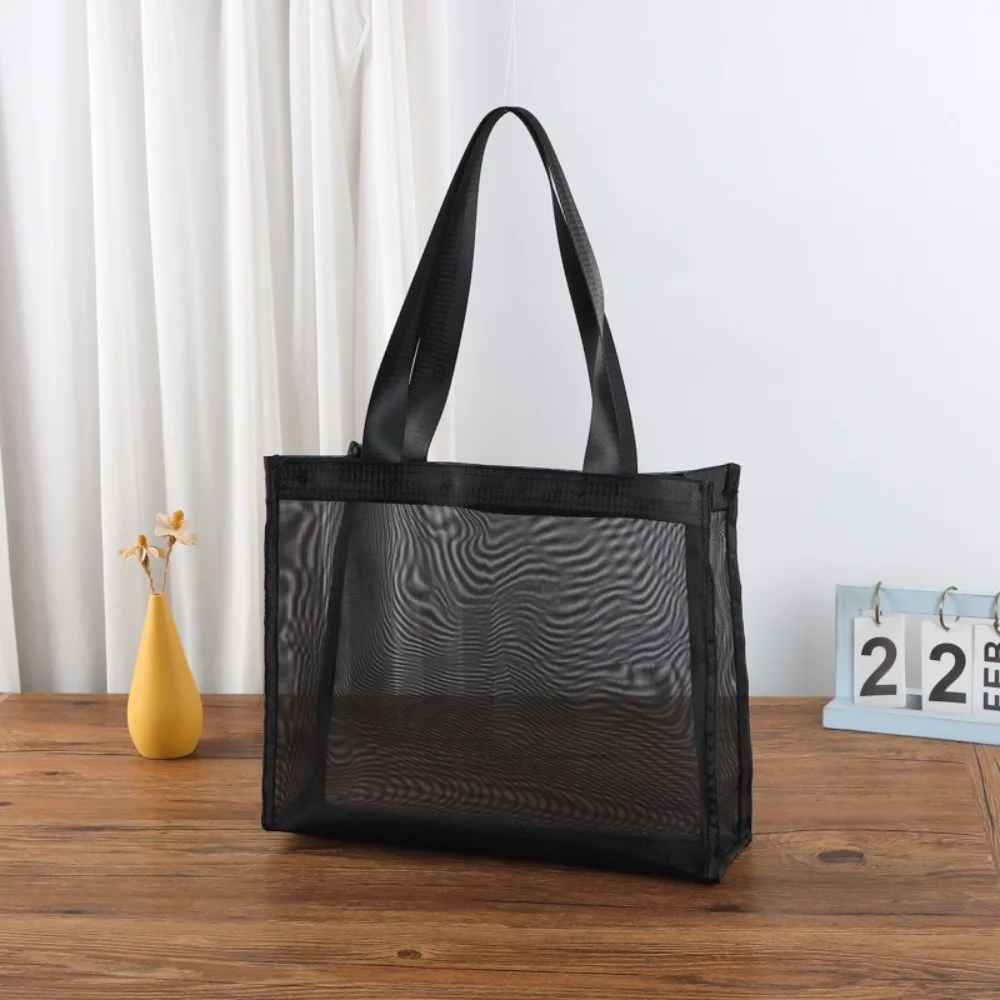 

Portable Transparent Mesh Shoulder Bag Mesh Net Quick Dry Tote Handbag Casual Swimming Shower Bags Shopping