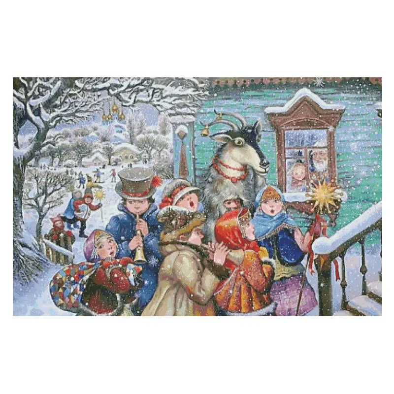 [ZZ5979-Winter Choir] Cross Stitch Embroidery Kit 14CT 16CT 18CT 11CT, Creative Needlework Project, Cotton Threads