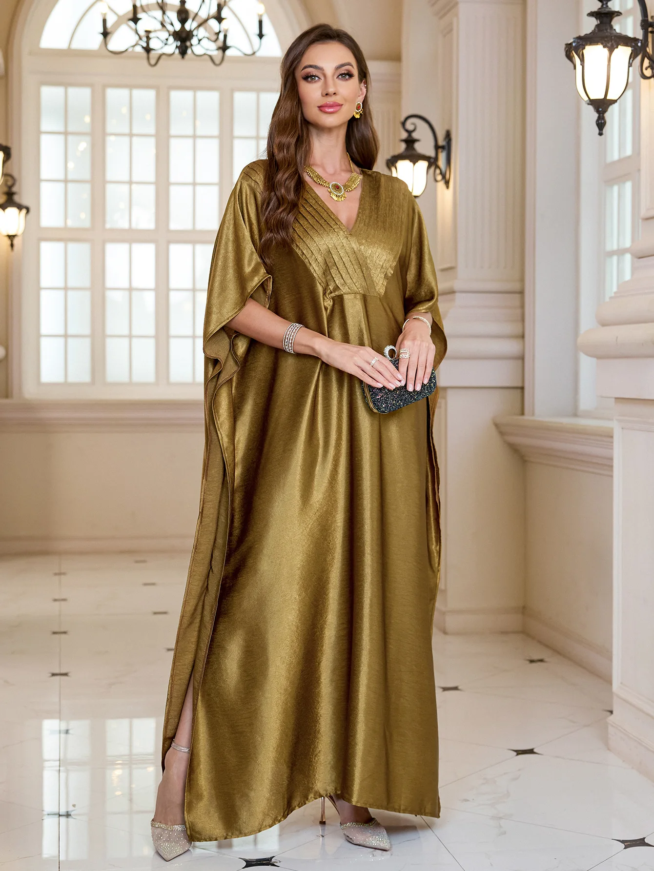 

Женские кафтаны: Элегантные золотистые платья макси, пляжные накидки, летняя пляжная одежда из рубчатой ткани с вырезом на шее, дропшиппинг