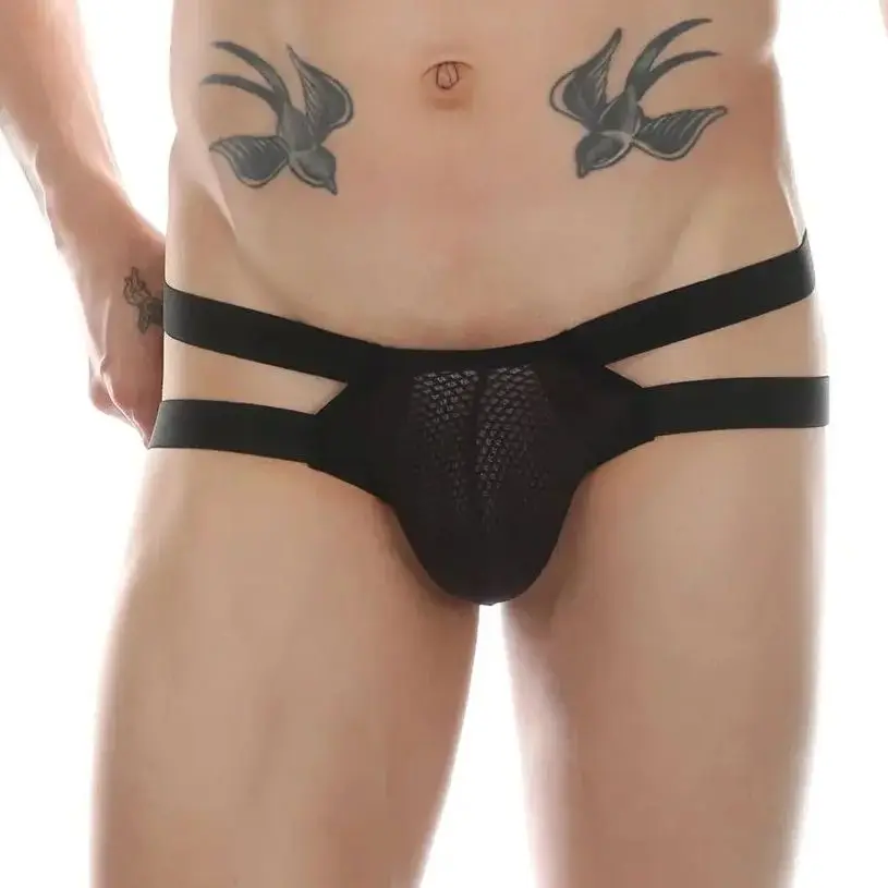 Men's Sexy Mesh Baring Buttocks Tiny Thong G-String Jockstrap Micro Brazilian Panties Hollow T Back Bare Body Extreme Lingerie