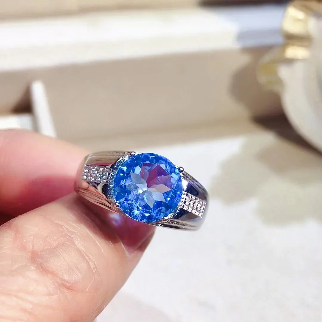 

4ct 10mm Natural Topaz Ring for Man Luxury Topaz Silver Ring 925 Silver Man Jewelry November Birthstone