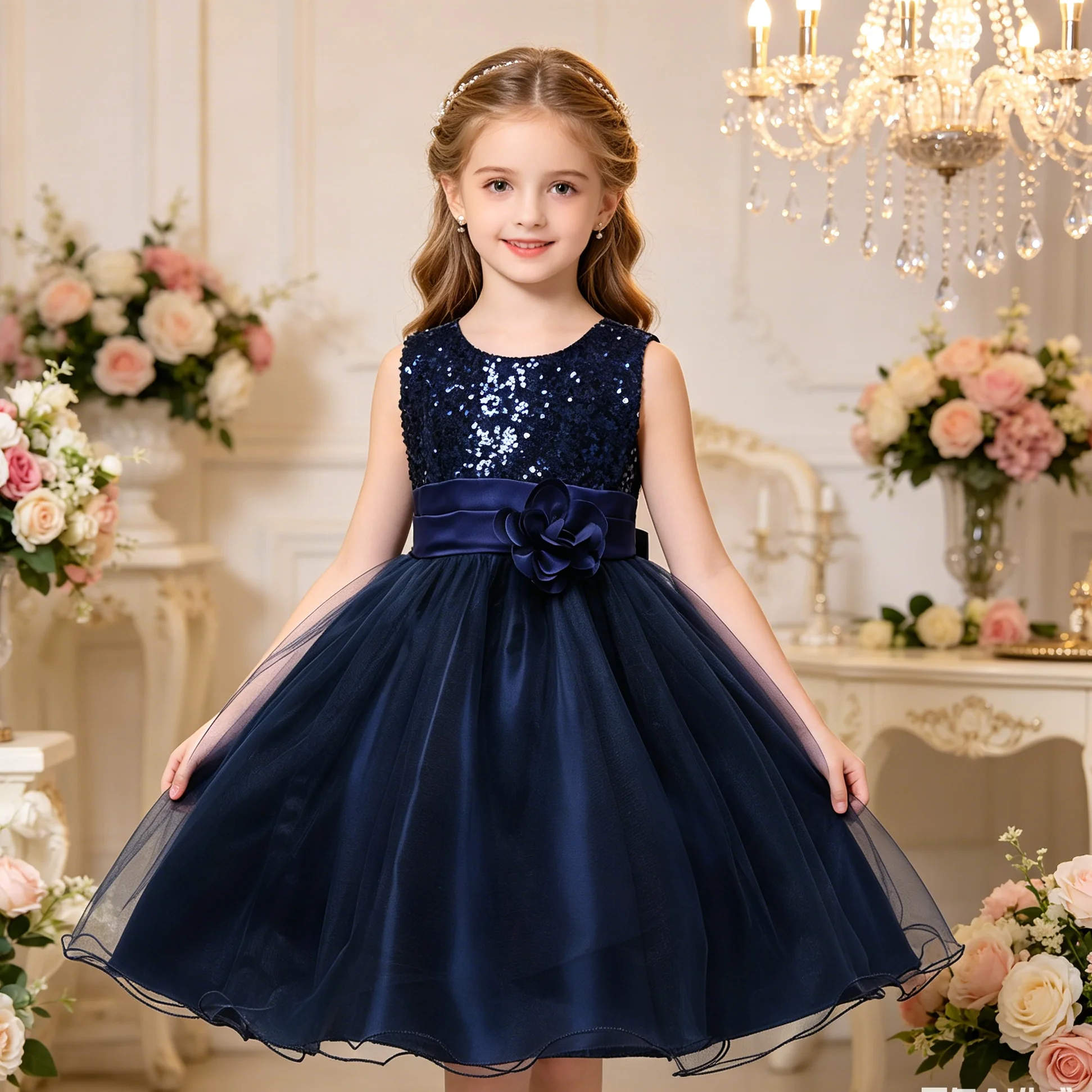 Robe de princesse tutu pour enfants, robe de baptême en dentelle bleue pour filles, robe élégante pour filles de 2 à 10 ans, vêtements pour filles