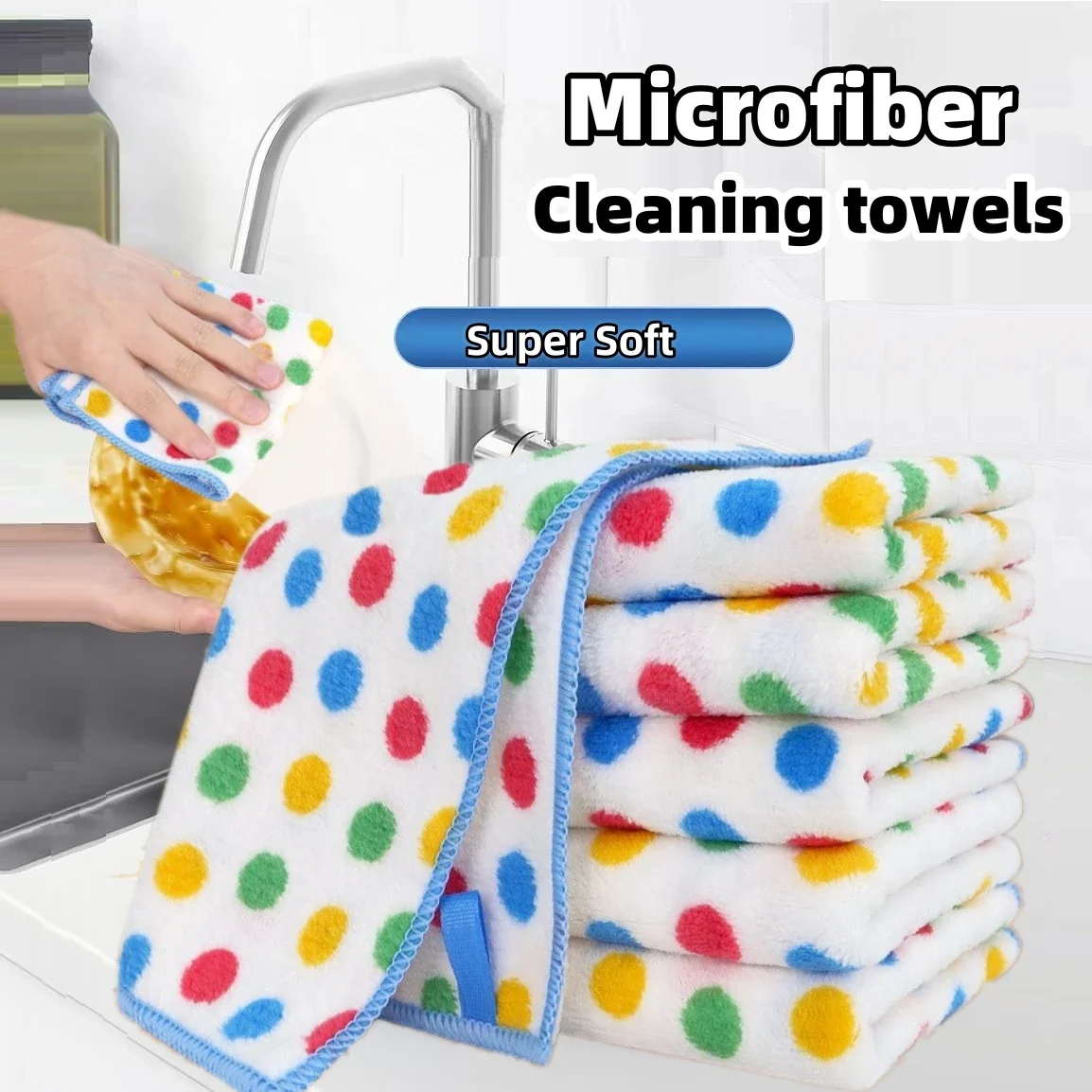 

10PCS Microfiber Cleaning Cloth Thickened Dishcloths High Absorbent Scouring Kitchen Washing Dish Rags Household Wipe Towels