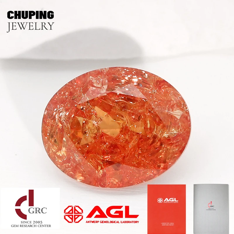 

ChuPing Customized Oval Shape Lab Morgan Orange Crushed Ice Czochralski With Selectable AGL Certificate Cultivate Morgan Orange