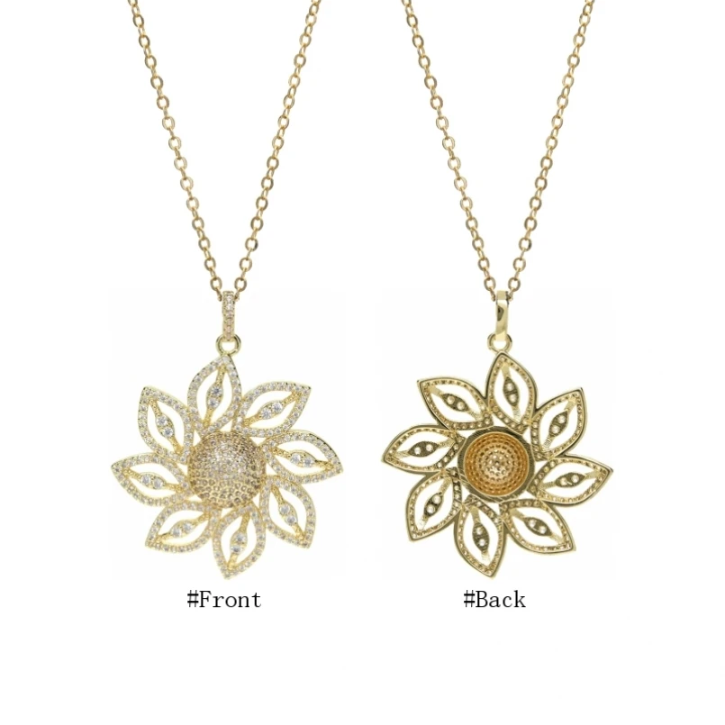 10Pcs Cubic Zirconia Copper Invisible Setting Flower Plant Gold Color Chain Necklace 18+2inch Jewelry Special Gift