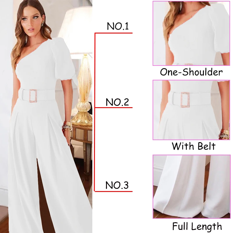 Elegant Wide Leg Jumpsuit for Women One Shoulder Sleeveless Pocket Design Tied Detail Work Office Lady Summer Fashion Jumpsuit