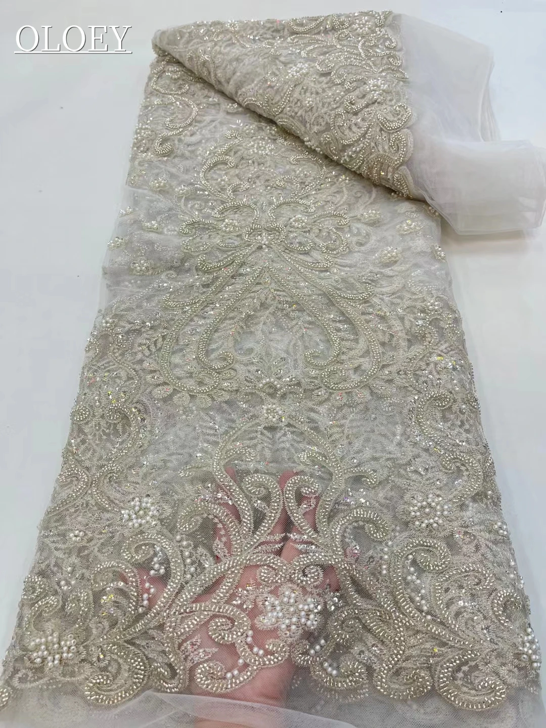 2024 High-End Luxury French Embroidery Groom Lace Fabric African Nigerian With Sequins Fabric For Wedding Dress JJ 9883