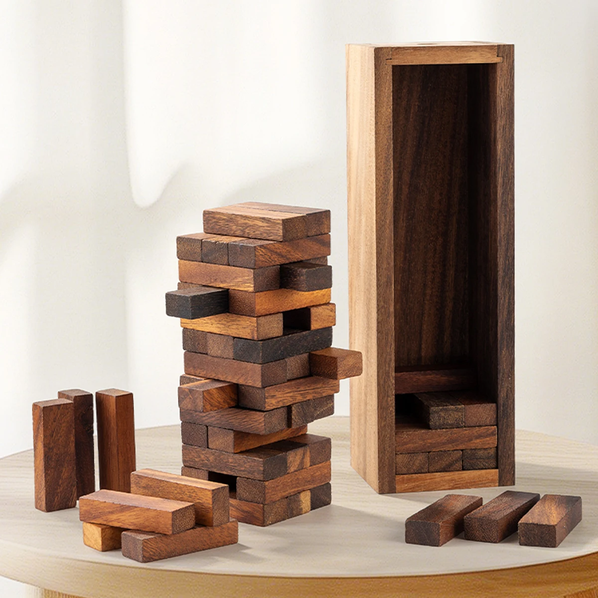 1PC-Fun Educational Toy Solid Teak Wood Stacking Blocks Table Game Party Pull Game Adult Bar Building Blocks