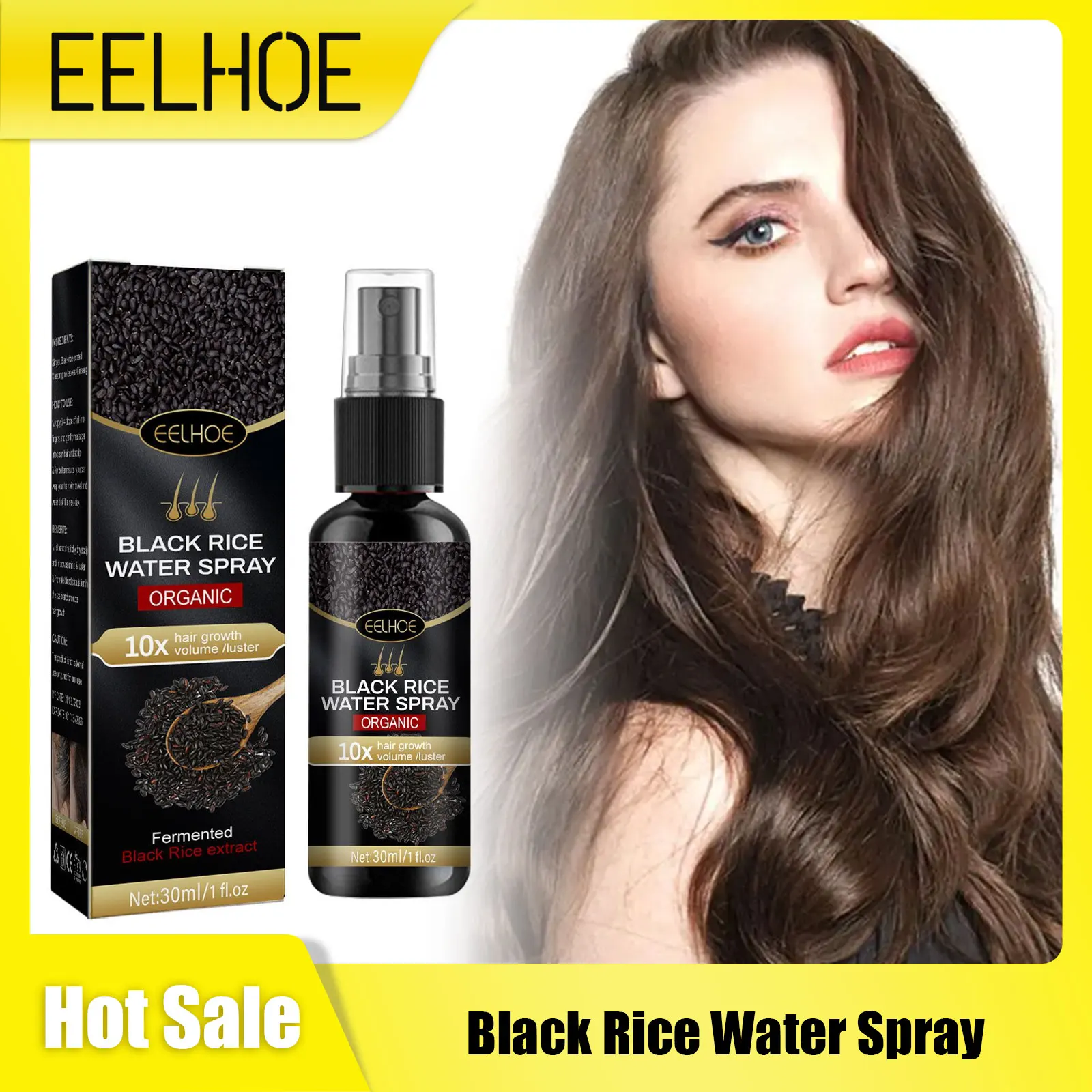 Black Rice Hair Growth Spray Frizzy Hair Treatment Smoothing Nourish Scalp Follicles Baldness Repair Damage Hair Regrowth Spray