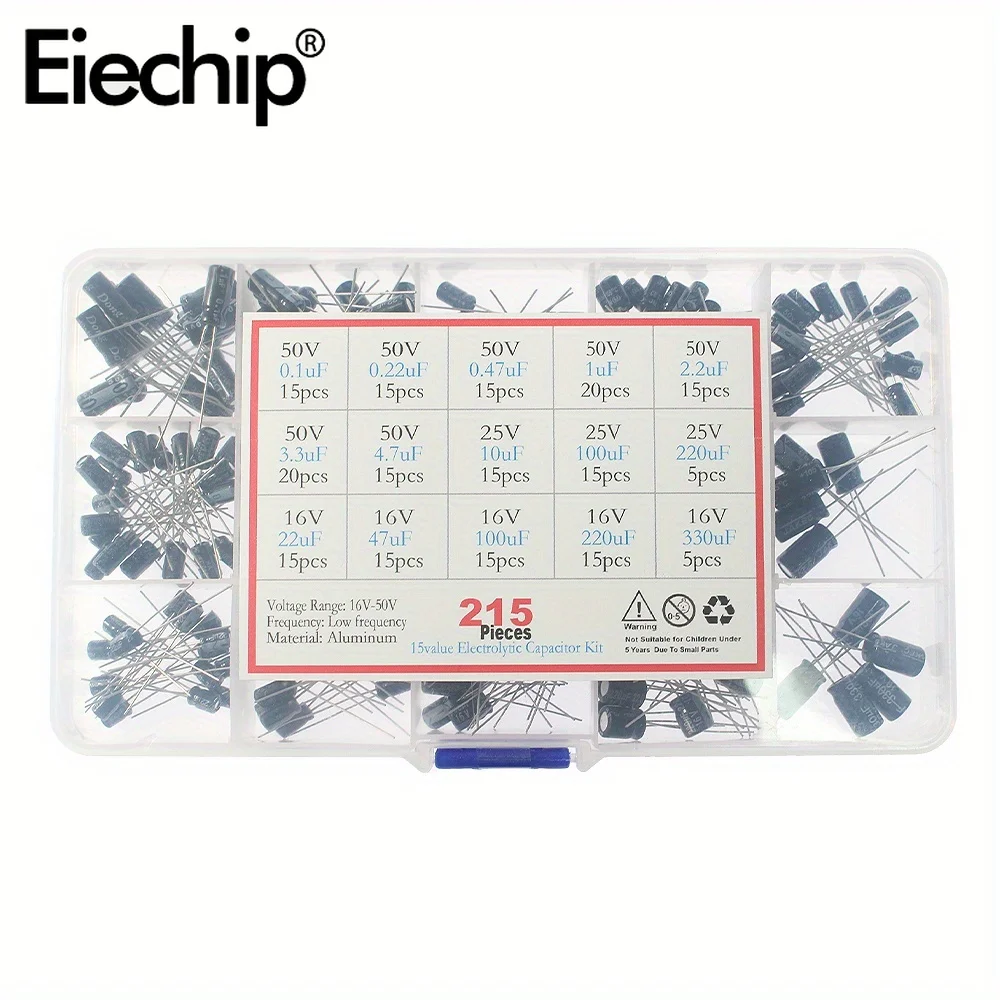 120/215 Pcs Electrolytic Capacitor Combination Kit 1uF-470uF/0.1uF-330uF 16v/25V/50 Valuminum Electrolytic Capacitor Set