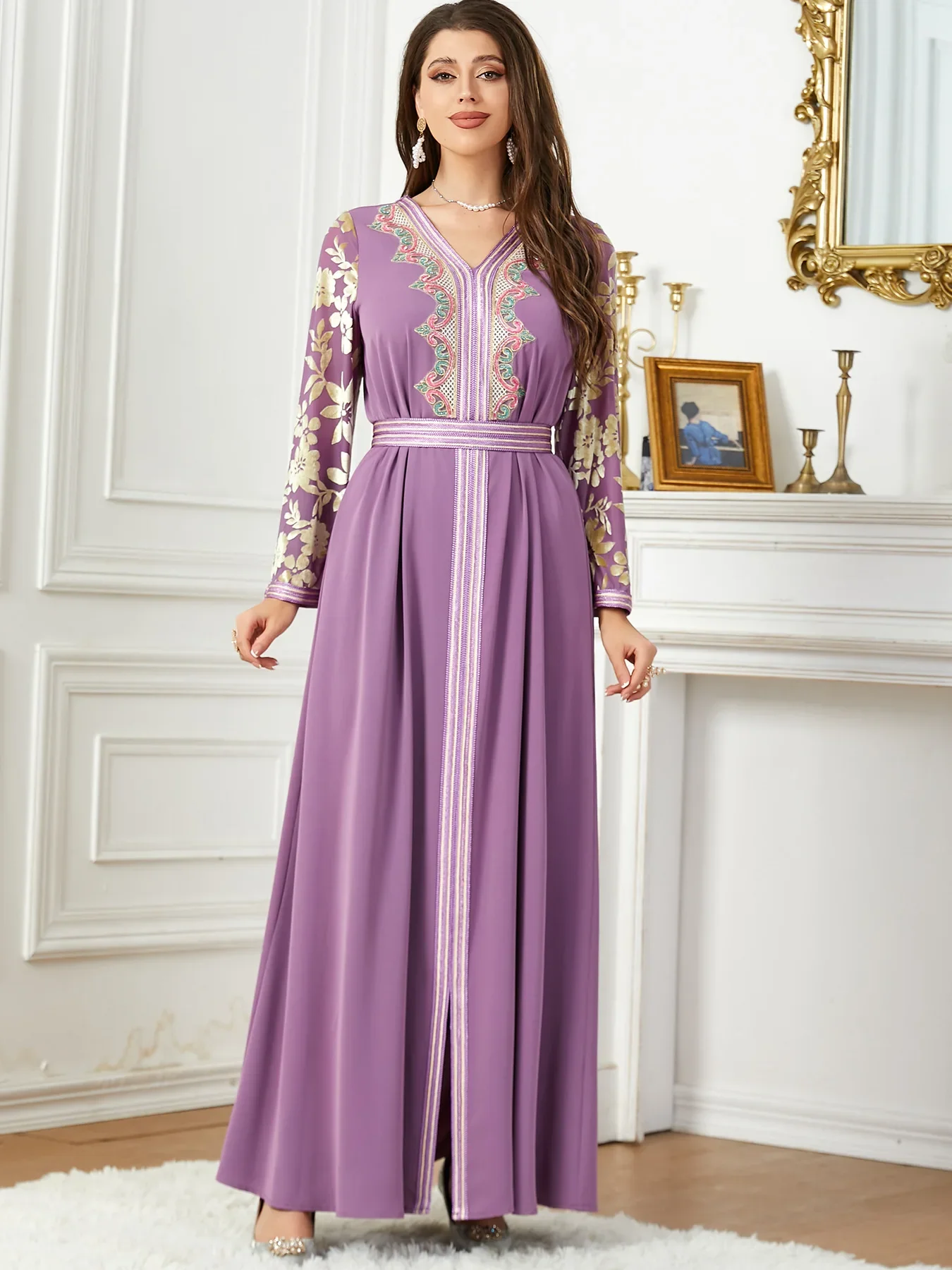 Robe de soirée musulmane élégante pour femmes, Abaya brodée, fendue, à lacets, marocaine, caftan arabe, longue robe éducative, 2023