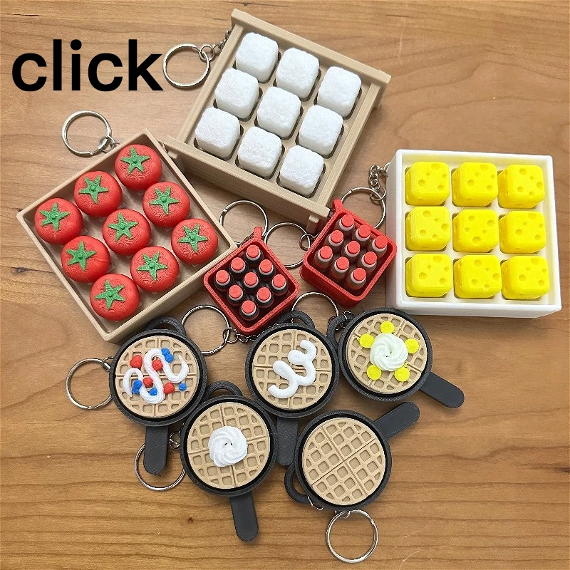 Chocolate Keyboard Fidget Keychain 3D Printed Waffle Push Sensory Clicker Stress Key Chain Ring Relief Anti Anxiety Toy Funny