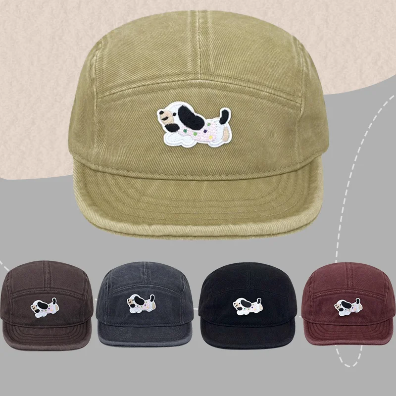 

Japanese Puppy Sticker Embroidered Five-panel Flat Edge Hip-hop Hat Men and Women Spring and Autumn Soft-brimmed Baseball Cap