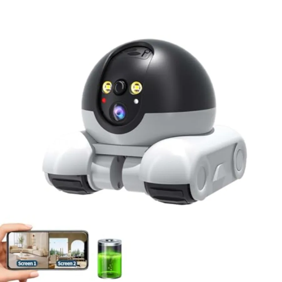 

Movable 2MP+2MP Dual Lens Dual Screen Pet Robot 2.4 GHz WiFi Smart Home Security Camera P 360°/T 90° Rotation Monitoring Phone