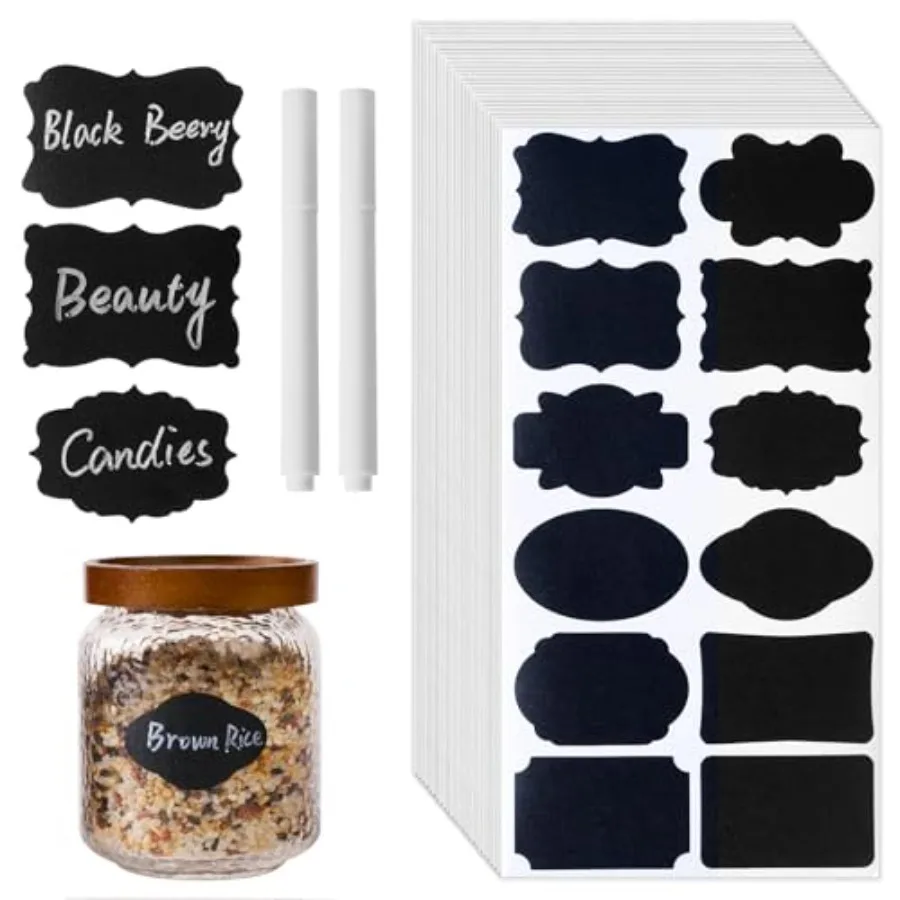 

360Pcs Chalkboard Labels 2.1x1.4 Inch Reusable Blackboard Stickers with 2 White Erasable Chalk Markers, 12 Assorted Shapes, for